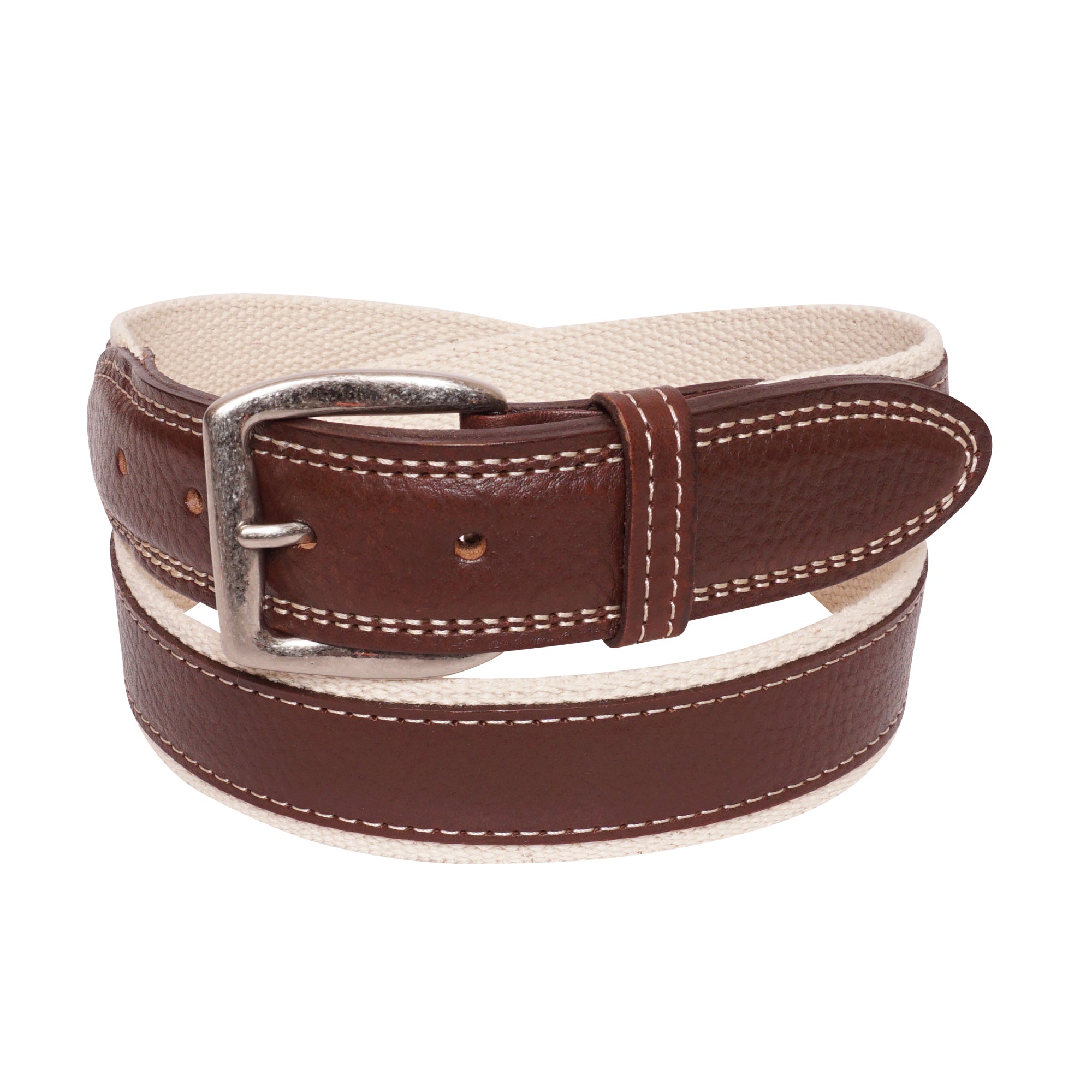 Brown Textured Leather Belt on Natural Web