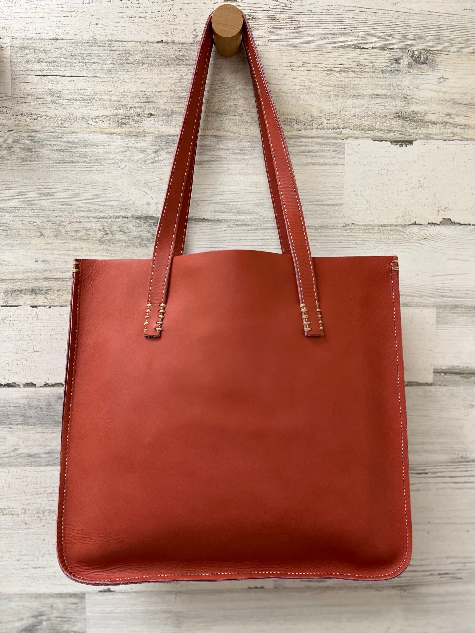 Ladies Leather Structured Tote (Jetty Red)
