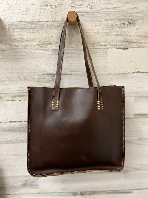 Ladies Leather Structured Tote (Brown)