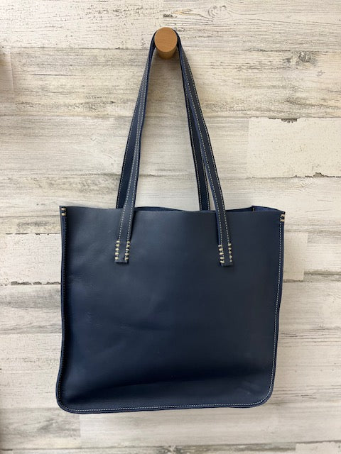 Ladies Leather Structured Tote (Navy)