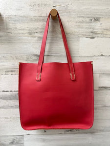Ladies Leather Structured Tote (Red)